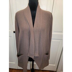 Cocoa Waffle Knit Open Cardigan Shawl Collar  Pockets M Lounge Neutral Minimal